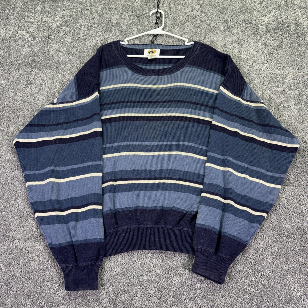 Field Gear Sweater Mens 2X Blue Striped Knit Crew Neck Pullover Casual City Work